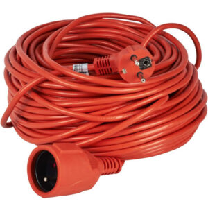 Alargador eléctrico 50 metros color naranja para exterior y jardín. Marca Kraft&Dele modelo KD4042. Cable de extensión de 3 hilos con toma de tierra y enchufe Schuko.