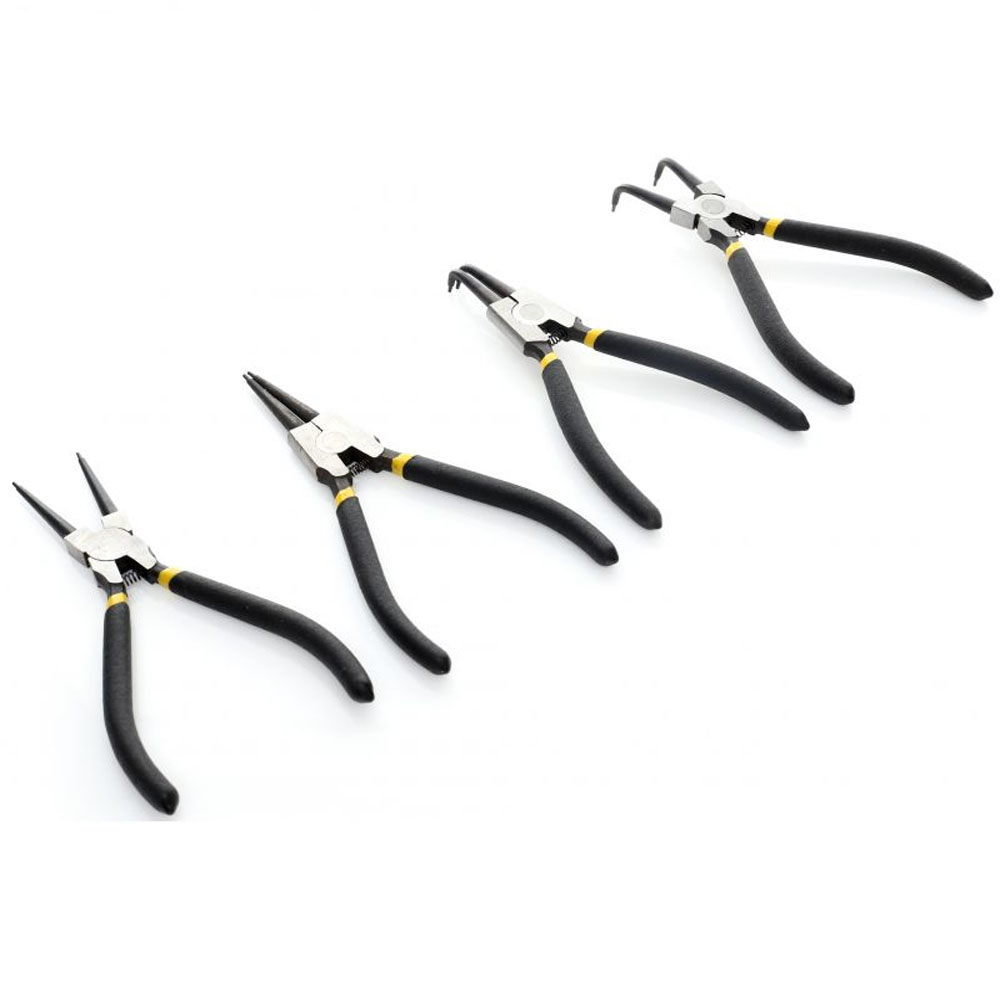 Juego de 4 alicates para anillos de retención Seeger de 7 pulgadas Kraft&Dele KD10323 con puntas rectas y curvas para uso interno y externo.