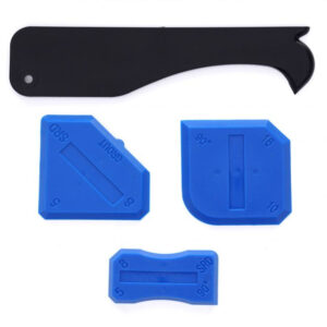 Kit alisador de juntas de silicona profesional Kraft&Dele KD10547 con 3 espátulas azules de diferentes radios y 1 cortador ergonómico negro.