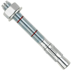 Anclaje de anillo 20x170 para hormigón profesional modelo PSRe. Detalle del taco metálico de expansión de acero con tuerca, arandela y clip de fijación.