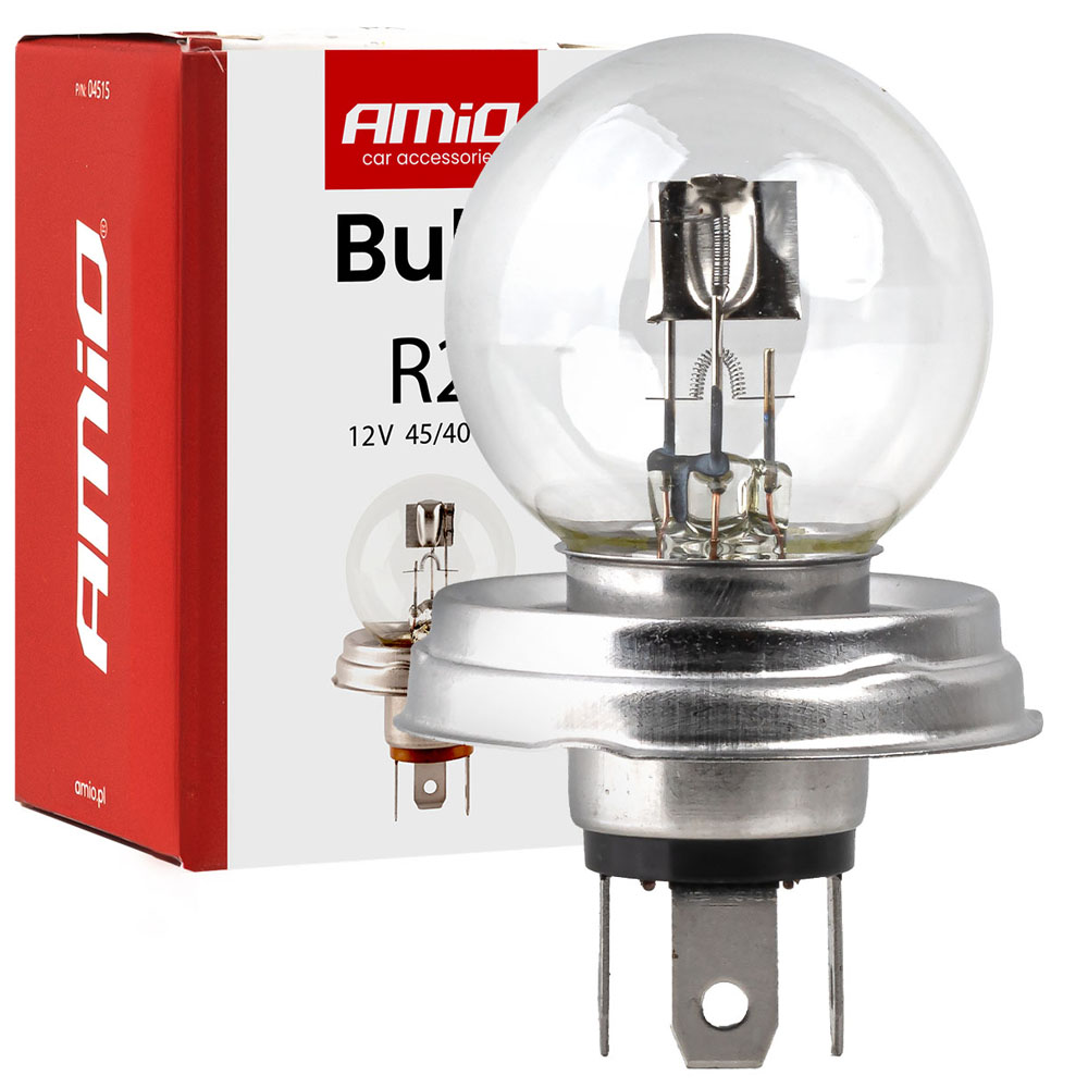 Bombilla R2 12V 45/40W profesional de AMIO con casquillo P45t para faros de coches clásicos y tractores agrícolas, homologación ECE R37.