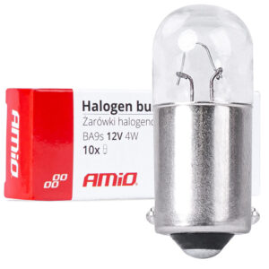 Pack de 10 bombillas T4W 12V 4W profesionales AMIO con casquillo de bayoneta BA9s para luces de posición e interiores de coche.