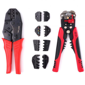 Crimpadora de terminales eléctricos profesional Kraft&Dele KD10693 con 5 matrices intercambiables, pelacables automático y estuche de transporte.