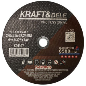 Disco de corte para metal 230mm profesional Kraft&Dele modelo KD1997. Pack de 25 unidades para amoladora grande, reforzado con fibra de vidrio.