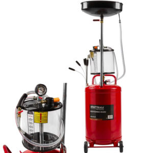 Extractor de aceite neumático 80L profesional Kraft&Dele KD10520 de color rojo. Incluye depósito visor de 10L, manómetro, embudo de recolección y set de sondas de aspiración.