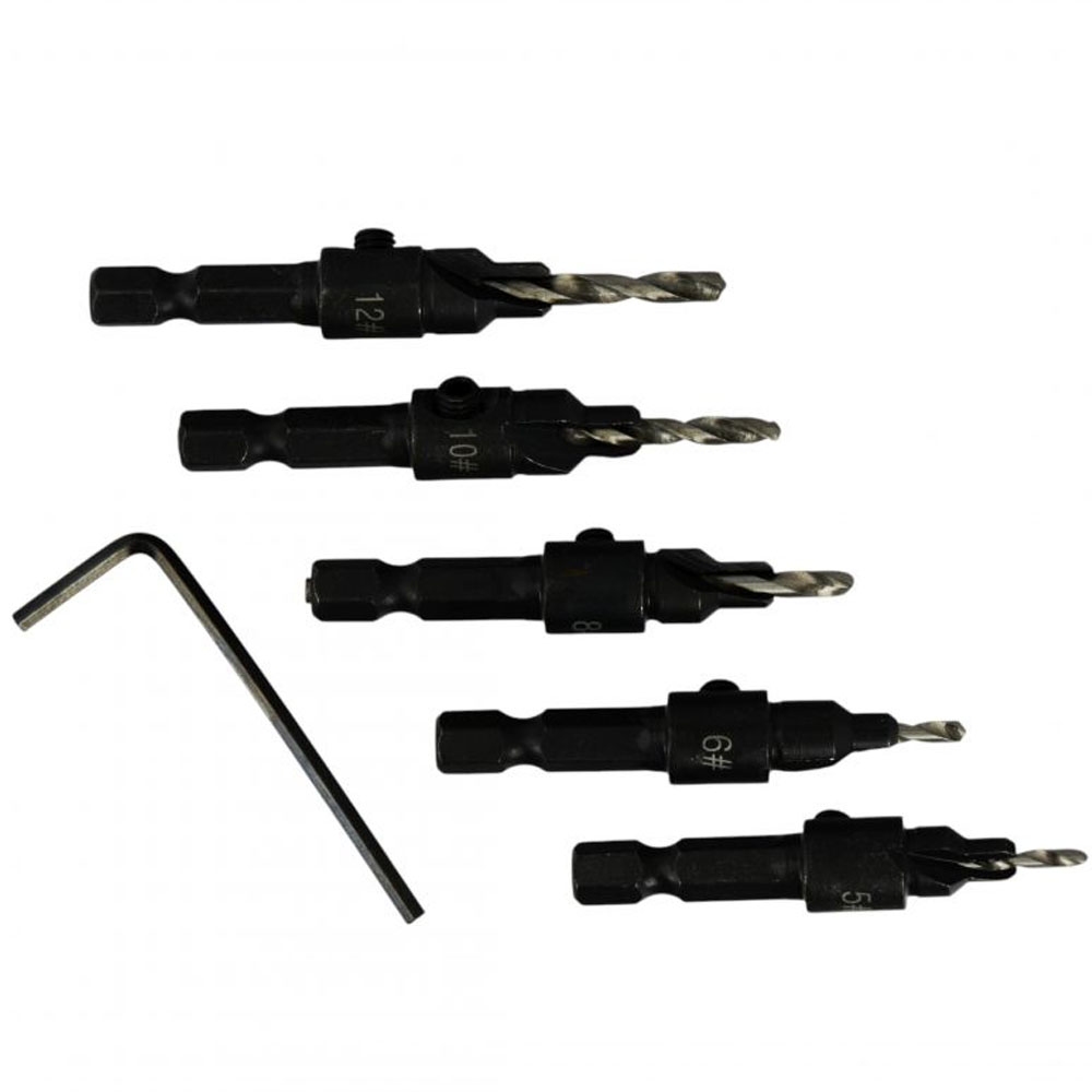 Juego de 5 brocas para tornillos confirmat profesional Kraft&Dele KD10796 con vástago hexagonal de 1/4" y llave Allen incluida.