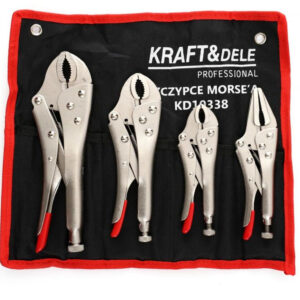 Juego de alicates de bloqueo profesional Kraft&Dele KD10338 de 4 piezas tipo Morse con estuche enrollable y tamaños de 5 a 10 pulgadas.