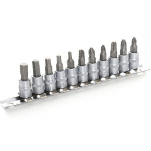 Juego de puntas de vaso profesional Kraft&Dele KD10240 de 11 piezas de 1/4 pulgadas en acero cromo-vanadio con riel organizador.