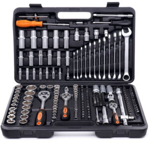 Maletín de herramientas profesional Kraft&Dele KD10470 con 219 piezas de acero cromo-vanadio incluyendo carracas, vasos y llaves combinadas.