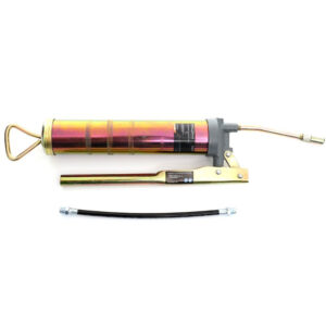 Pistola de engrase manual 400cc profesional marca Kraft&Dele KD1442 con cuerpo metálico, manguera flexible y palanca reforzada.