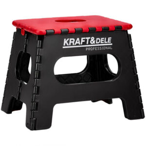 Taburete plegable multiusos profesional Kraft&Dele KD10749 capaz de soportar 135kg con superficie antideslizante y diseño compacto en color negro y rojo.