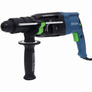 Taladro percutor SDS Plus profesional marca Kraft&Dele modelo KD3075 de 2650W. Vista lateral del martillo rotatorio con motor vertical, luz LED, mango auxiliar y selector de percusión.