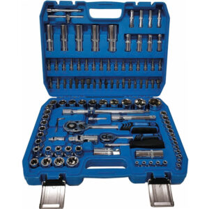 Juego de llaves de vaso STILKER 108 piezas con cuadrados 1/4 y 1/2 pulgada, trinquetes de 72 dientes y maletín ABS azul