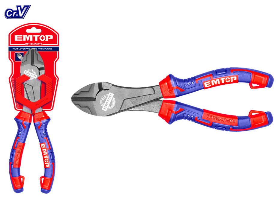 EMTOP EPLRHD0721 Alicates DE Corte Diagonal 7" 180MM Cr-v - Fuerza DE Palanca Aumentada - Reymotor