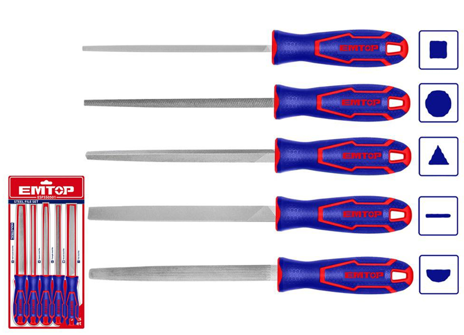 EMTOP ESFSS0501 Blister 5 Limas Metal 8" Con Mango - Reymotor