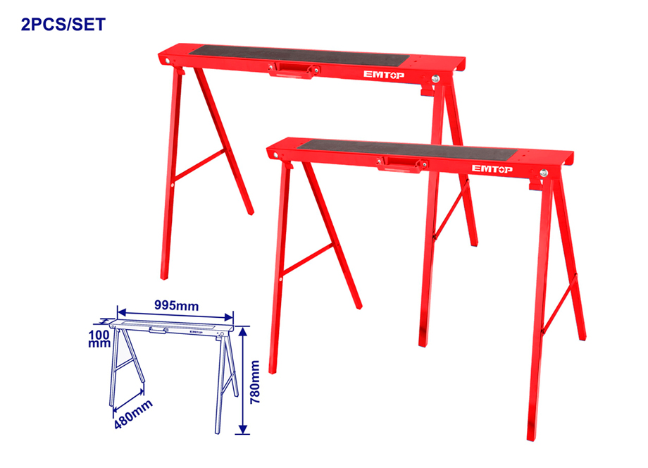 EMTOP EMDZ1510 Caballete Plegable (2 Uds) - 100 kg - Alto 780mm Con Antideslizante - Reymotor