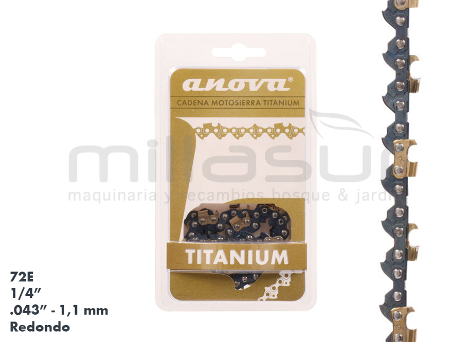 Cadena ANOVA Titanium 1/4" .043" diente redondo 72 eslabones - Reymotor