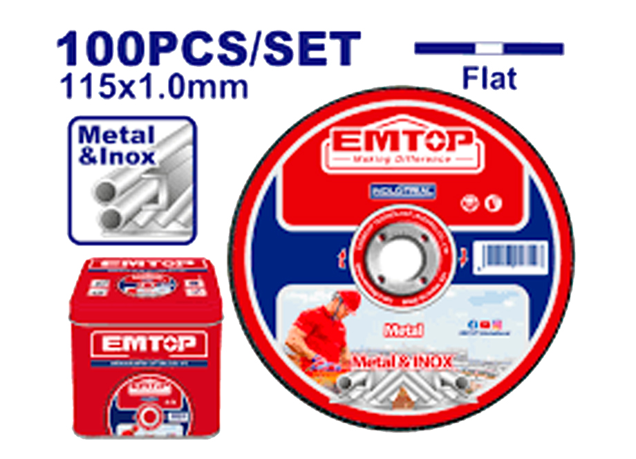 EMTOP EACD10115100 Caja 100 Discos Corte Metal Amoladora 115MM 1.0MM - Reymotor