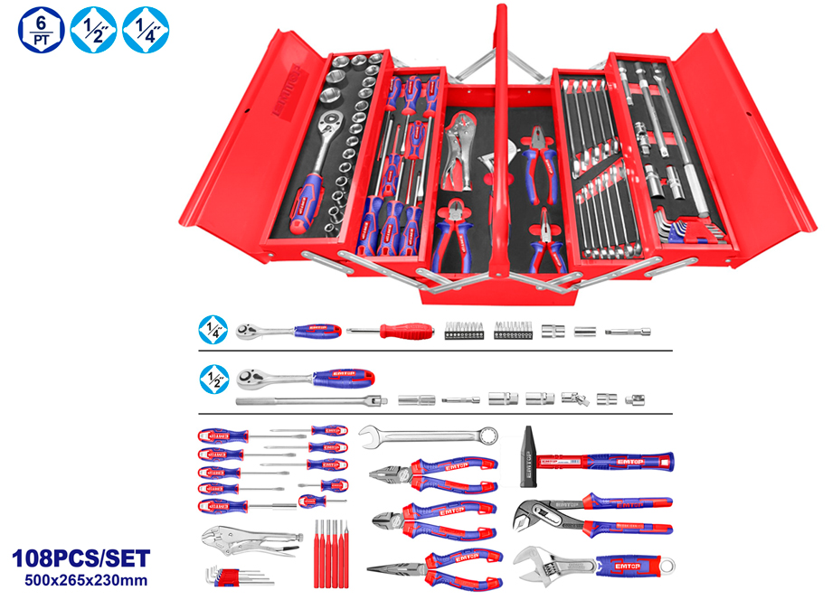 EMTOP EHTS00108 Caja Herramientas 108 Piezas - Reymotor