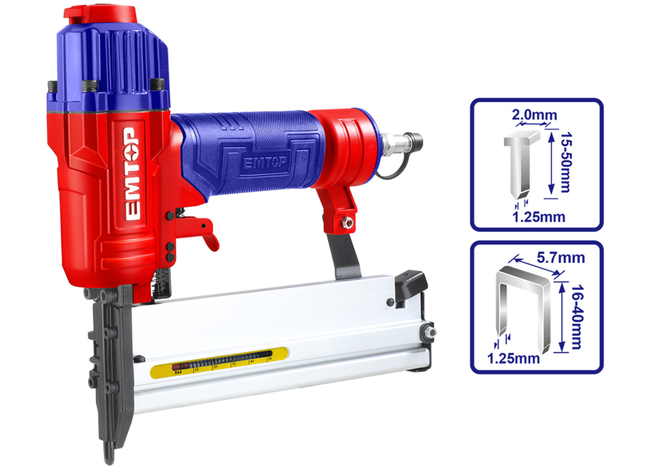 EMTOP ECBN504001 Clavadora 2EN1 Neumatica Para Compresor 15-50mm (Incluye Grapas Y Clavos) - Reymotor