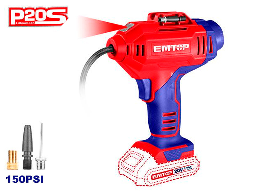 EMTOP ELAC2018 Compresor Batería 20V - P20S - (150PSI -10bar) (NO Incluye Batería NI Cargador) - Reymotor