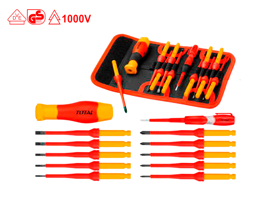 TOTAL THKISD1201 Conjunto 12 Destornilladores Intercambiables Electricista 1000V - - Reymotor