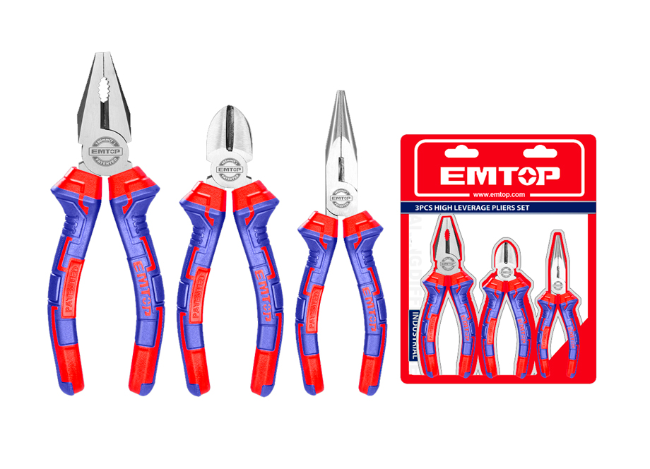 EMTOP EPLS0311 Conjunto 3 Alicates Cr-v (Combinado 8" - Corte 6" - Pinza 6") - Reymotor