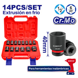 EMTOP EMSSD12141 Juego 14 Vasos DE Impacto 1/2" CR MO (10