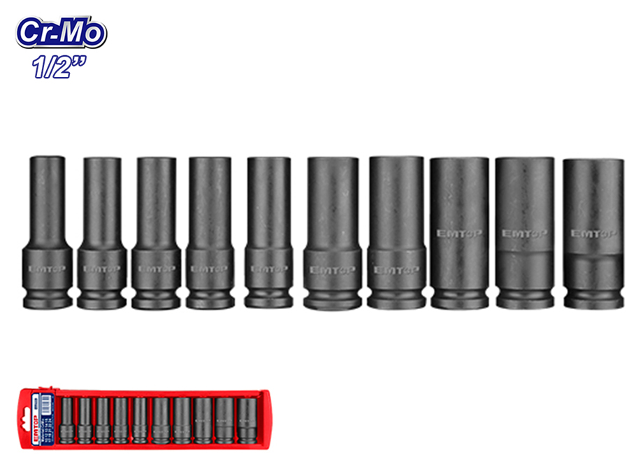 EMTOP EMSS12102L Juego Vasos DE Impacto Largos 78MM 1/2" CR MO - 10 Pcs (10