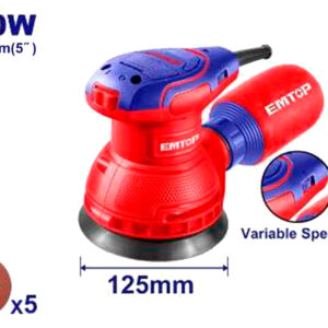 EMTOP EFSR23206 Lijadora Roto Orbital Electrica 320W 125MM - Base Velcro (Incluye 5 Lijas) - Reymotor