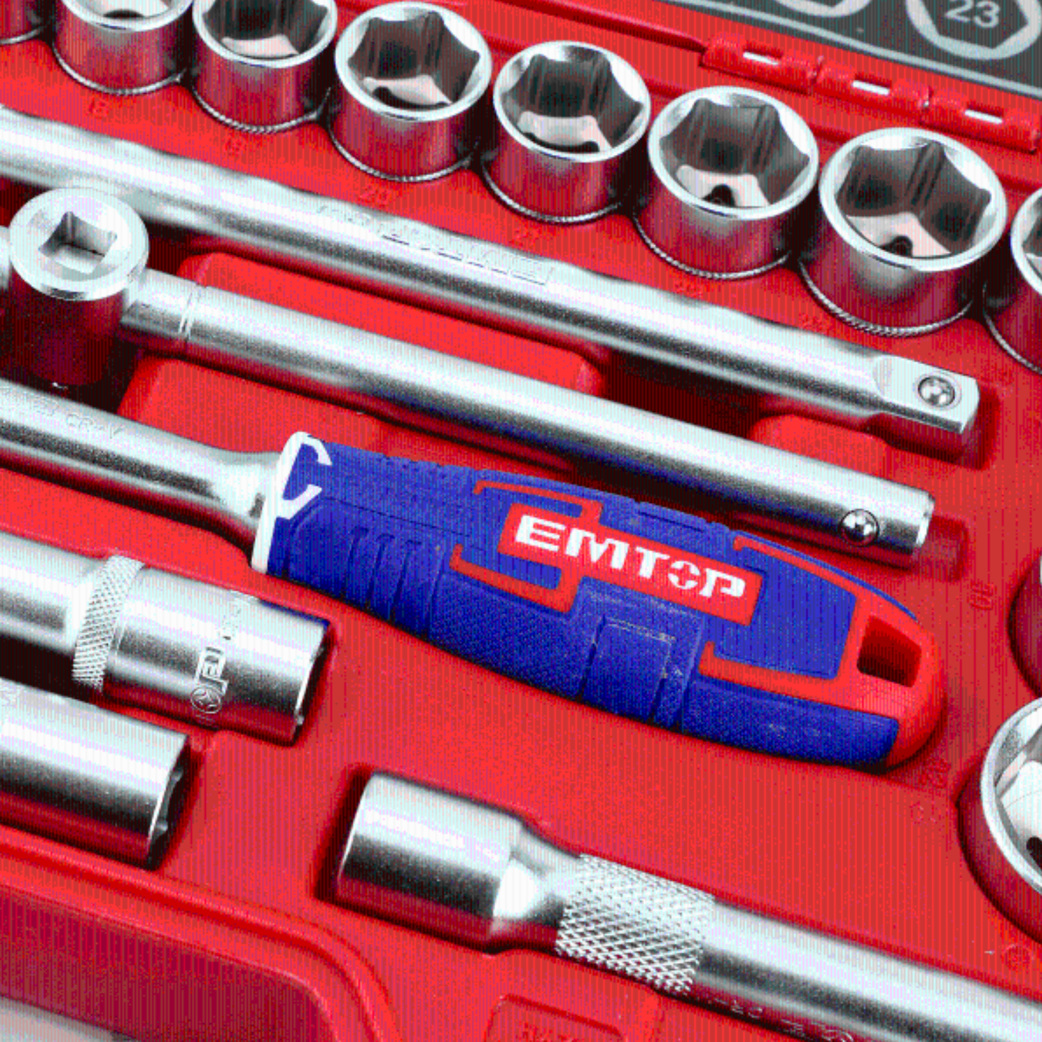EMTOP ESKT12281 Maletin 28 Piezas 1/2" Cr-v (Incluye Vasos 10-32,CARRACA Y Extensiones) - Imagen 4