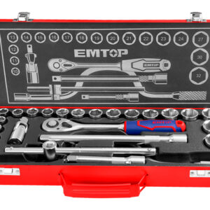 EMTOP ESKT12243 Maletin Autocle 24 Piezas 1/2" Cr-v (Incluye Vasos 10-32