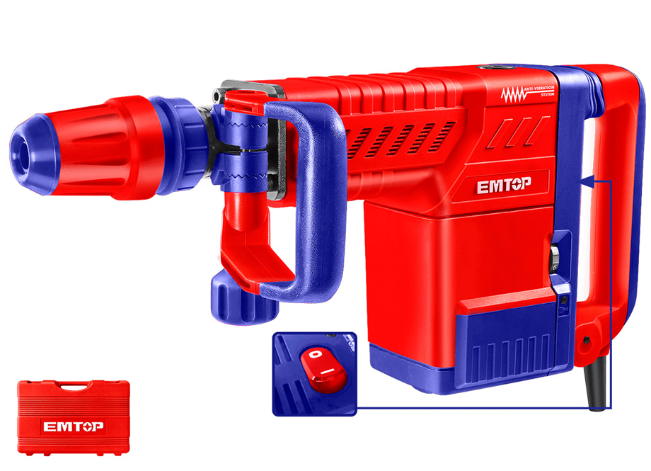 EMTOP EDBRM1501 Martillo Demolicion 1500W 6-25J (Tipo Sds Max - Antivibracion - 2 Cinceles - Con Maletin) - Reymotor