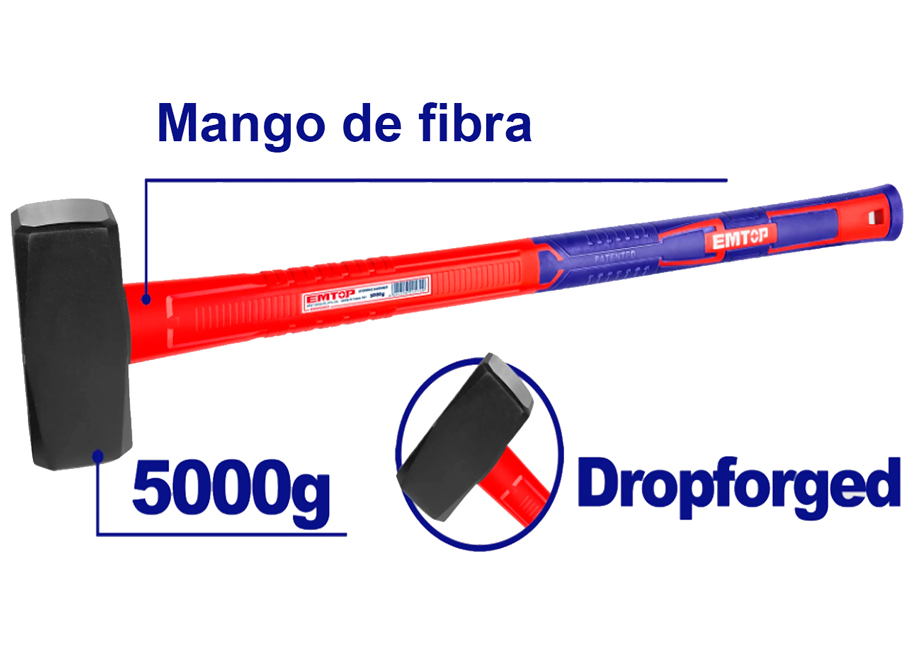 EMTOP EHAMSH50 Martillo Marra 5KG (Mango Fibra Vidrio) - Reymotor