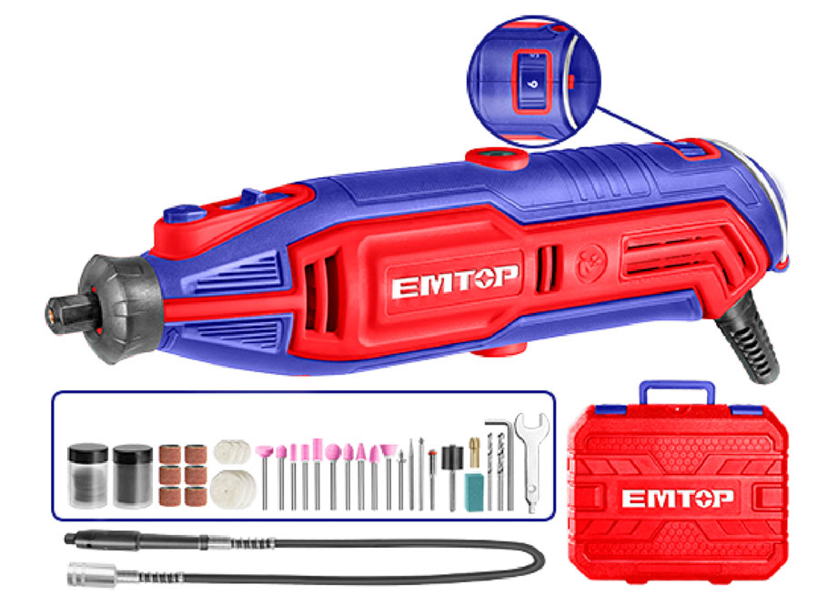 EMTOP EMGK1301 Mini Amoladora 130W 3.2MM (Incluye Eje Flexible