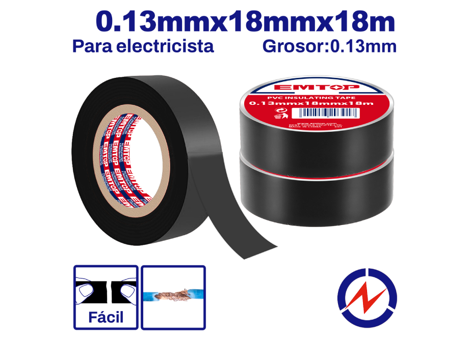 EMTOP EPNT1104 Paquete 10 Unidades Cinta Aislante Negra 18mm Pvc (18 m) - Reymotor