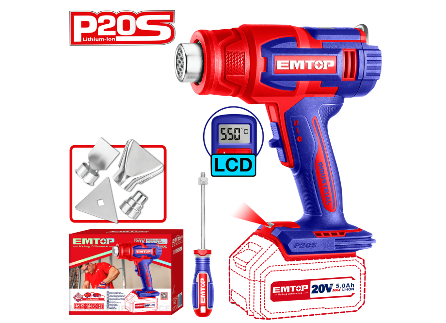 AUTO-MOW EHGN20031 Pistola DE Calor 20V Emtop (Incluye 3 Boquillas Y Raspador) - Reymotor