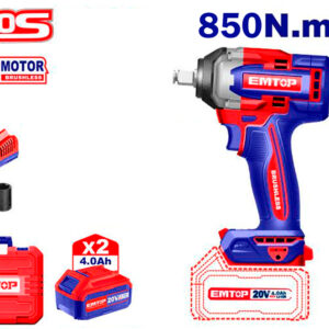 EMTOP ECIWL2085E Pistola DE Impacto 1/2" 850NM Batería 20V - P20S - (Con Vasos 22-24-27; Bat X2 4Ah