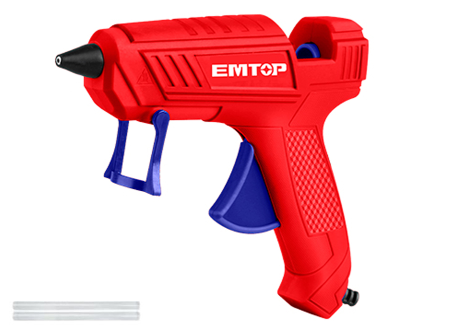 EMTOP EGGU1401 Pistola Electrica Silicona 100W (Incluye 2 Barras Pegamento 11.2mm) - Reymotor