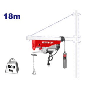 EMTOP EEHT5001 Polipasto Electrico 800W - Linea Simple (250KG - 18M - 8M/M) Linea Doble (500KG - 9M - 4M/M) - Reymotor
