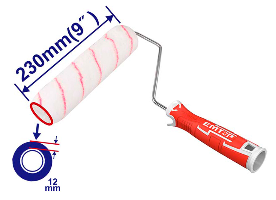 EMTOP ECBH042301 Rodillo Pintura Con Mango (230mm - 12mm - Superficies Lisas) - Reymotor