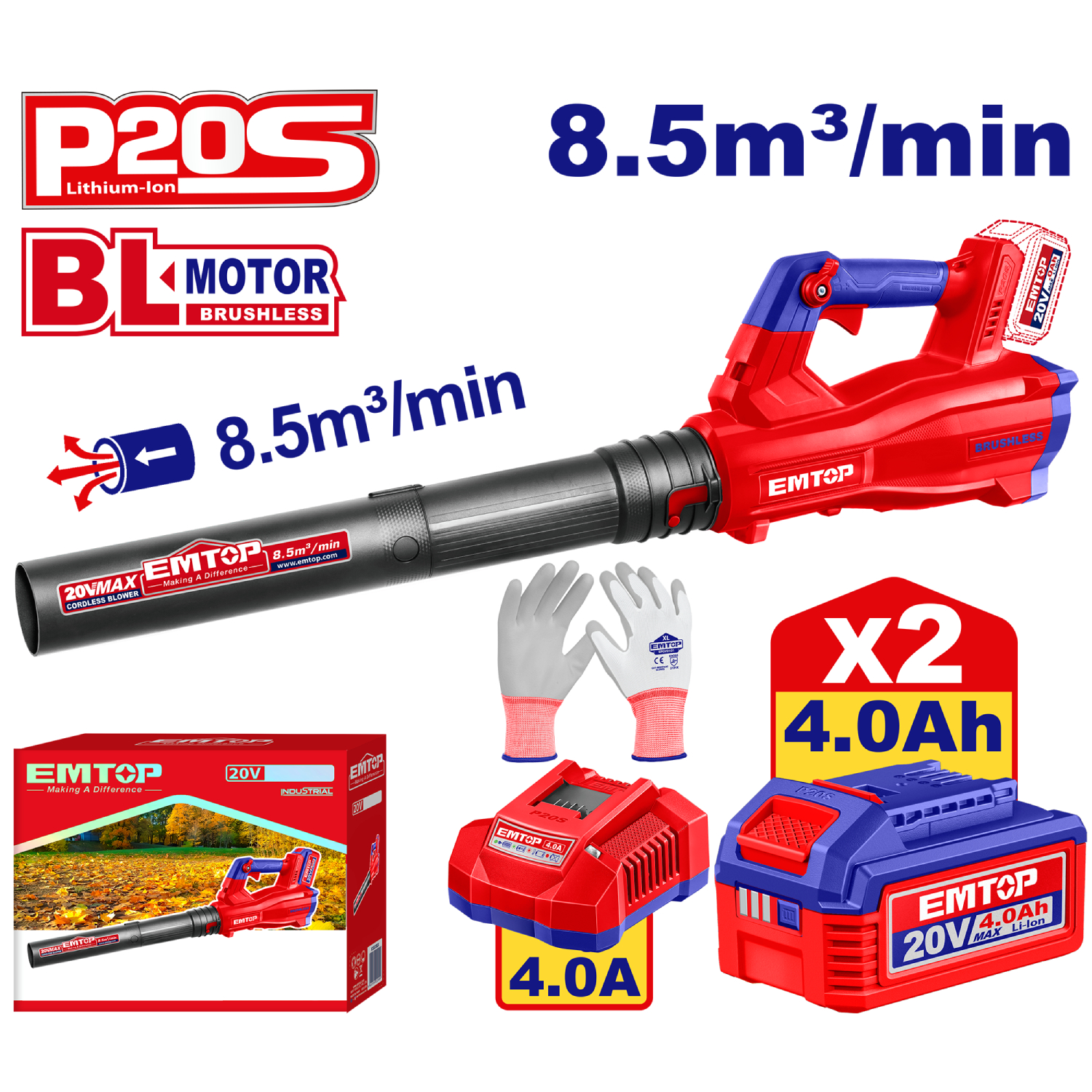 EMTOP ELAB20428 Soplador Bateria 20V - P20S Brushless (NO Incluye Bateria NI Cargador) - Imagen 2