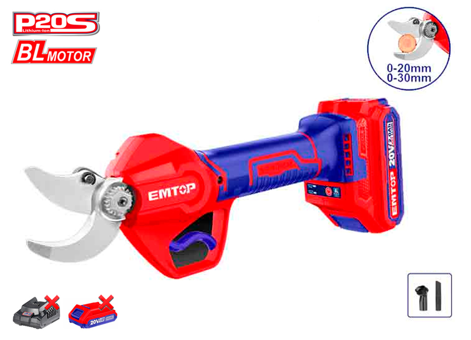 EMTOP ELSL20305 Tijera Poda Bateria 20V Brushless -P20S(20-30mm - Bateria Y Cargador NO Incl.) - Reymotor