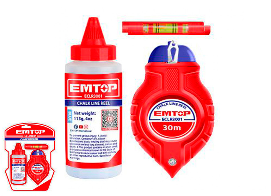 EMTOP ECLR3001 Tiralineas - Plomada 30M (Incluye Bote Azulete Y Mini Nivel) - Reymotor