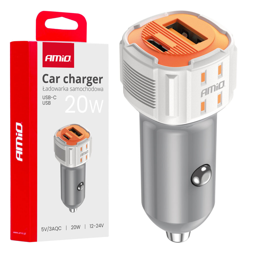 Cargador de coche USB-A + USB-C 20W 12/24V 03882 AMIO - imagen principal