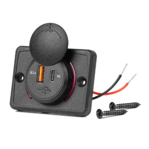 Cargador de teléfono impermeable de forma cuadrada con retroiluminación LED ROJA USB + USB C QC3.0 12/24V AMIO - imagen principal