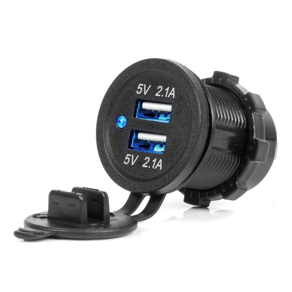 Cargador de Móvil Estanco con Indicador LED AZUL 4.2A 2xUSB 12/24V 04217 AMIO - imagen principal