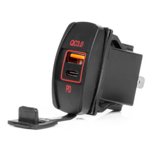 Cargador de teléfono impermeable en forma de barco con retroiluminación LED ROJA 2xUSB 12/24V 04229 AMIO - imagen principal
