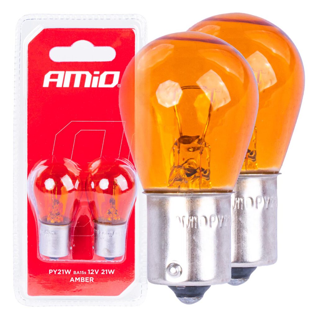 Bombillas halógenas PY21W BA15S 12V ámbar 2 unid. blíster AMIO - imagen principal