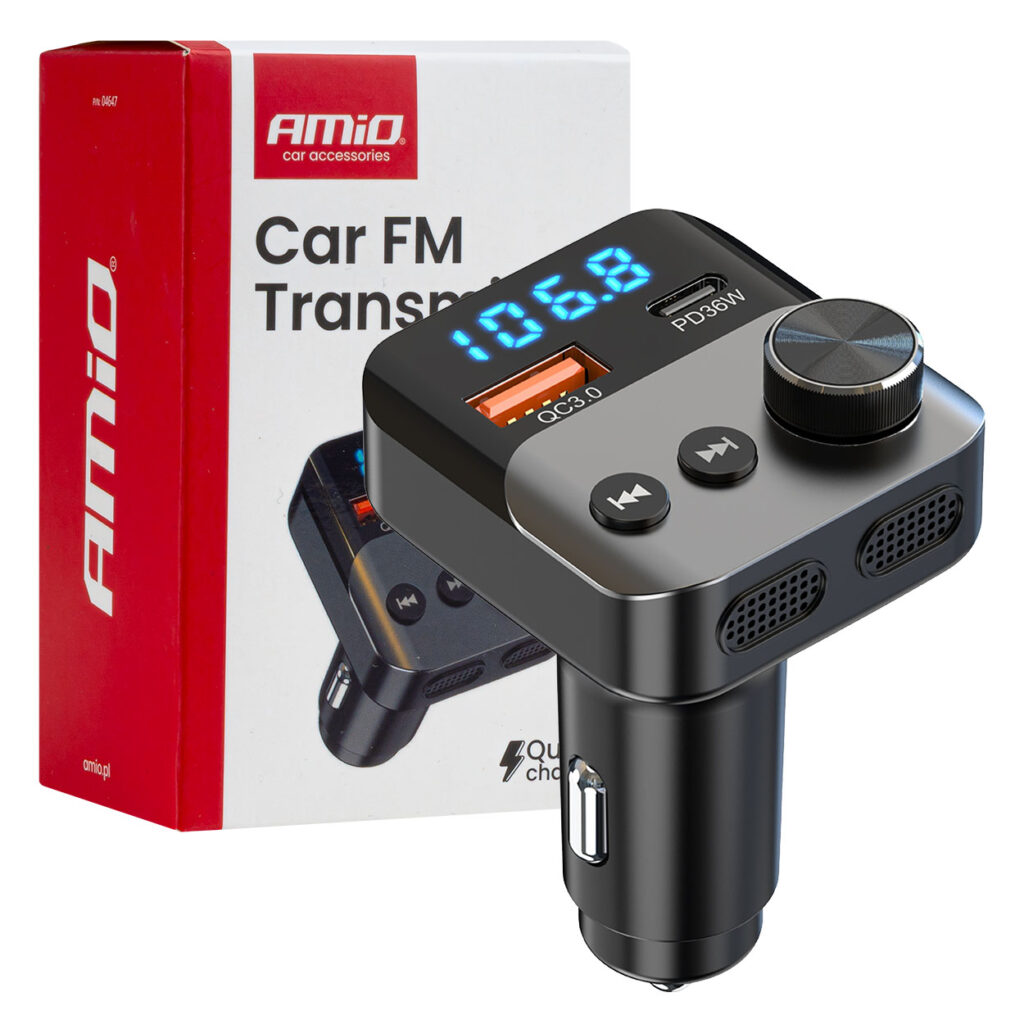 Transmisor FM 1×USB-A 1×USB-C 12V 24V 04647 AMIO - imagen principal